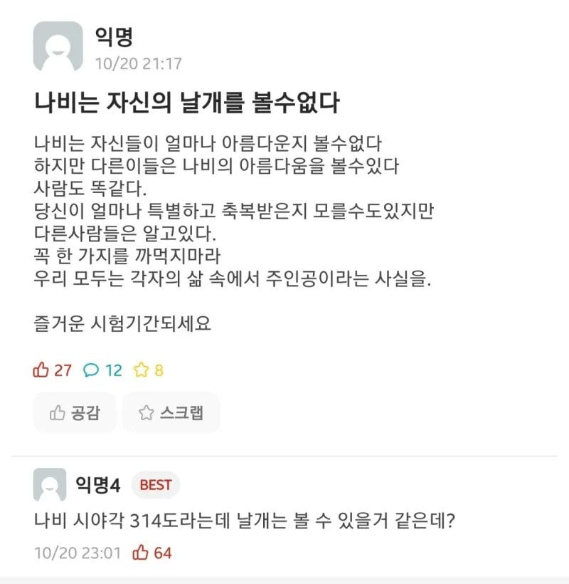 나비는 자신의 날개를 볼 수 없다. 