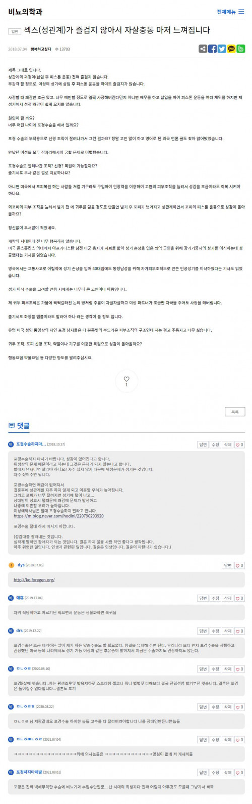 포경수술 후 자살 충동을 느낀다는 남성