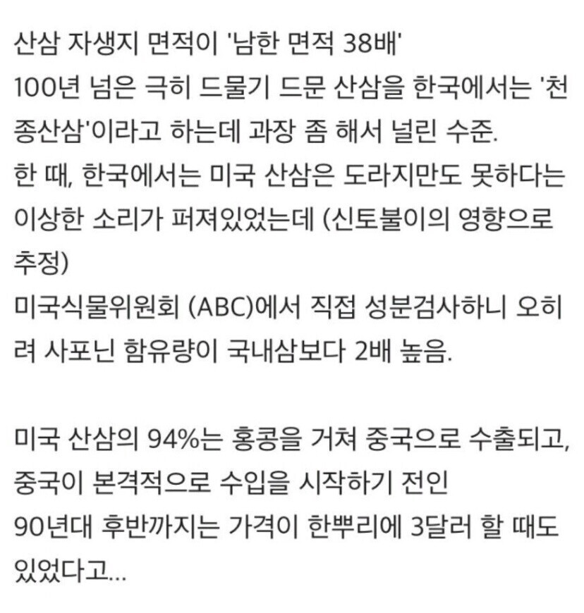 미국에서 산삼이 유명하지 않은 이유