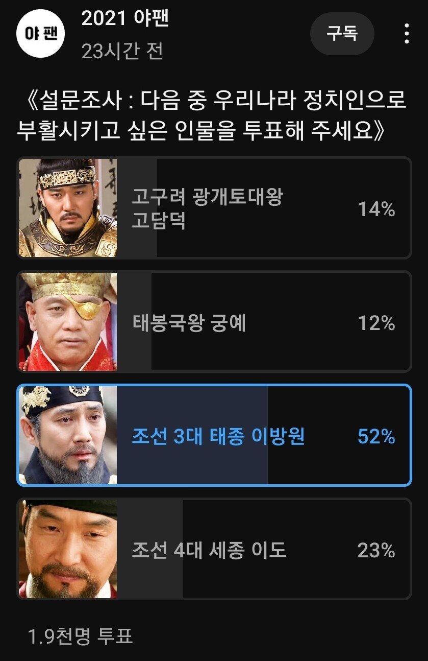 설문조사 : 다음 중 우리나라 정치인으로 부활시키고 싶은 인물은?