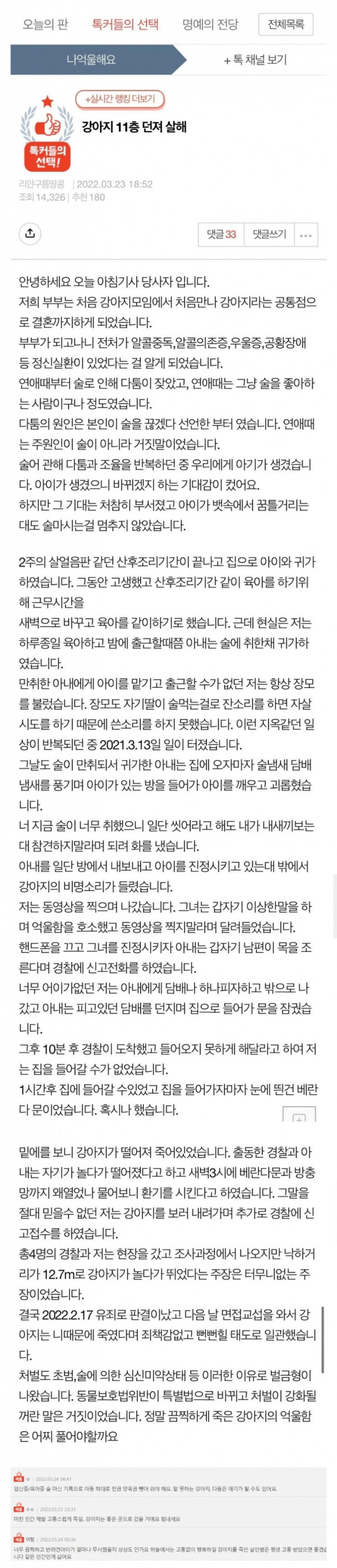 강아지 11층에서 던진 여자의 남편 입니다