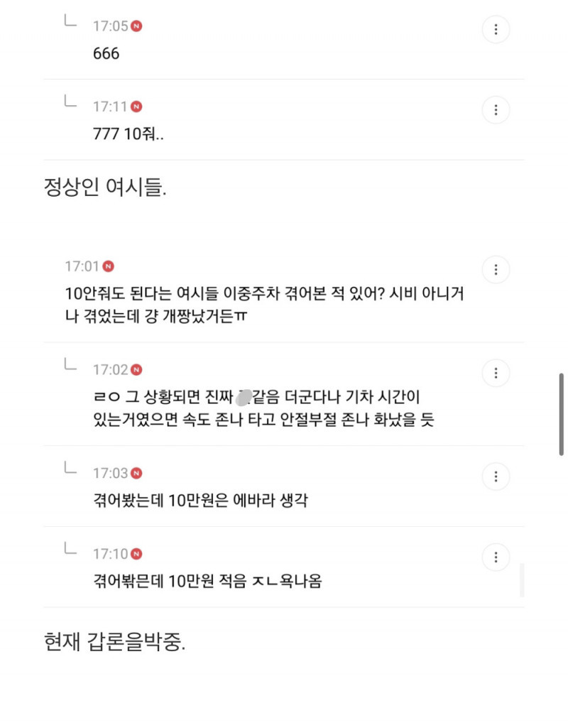 여성시대 갑론을박…주차 ㅈ같이 해서 전화받은 여시 대참사