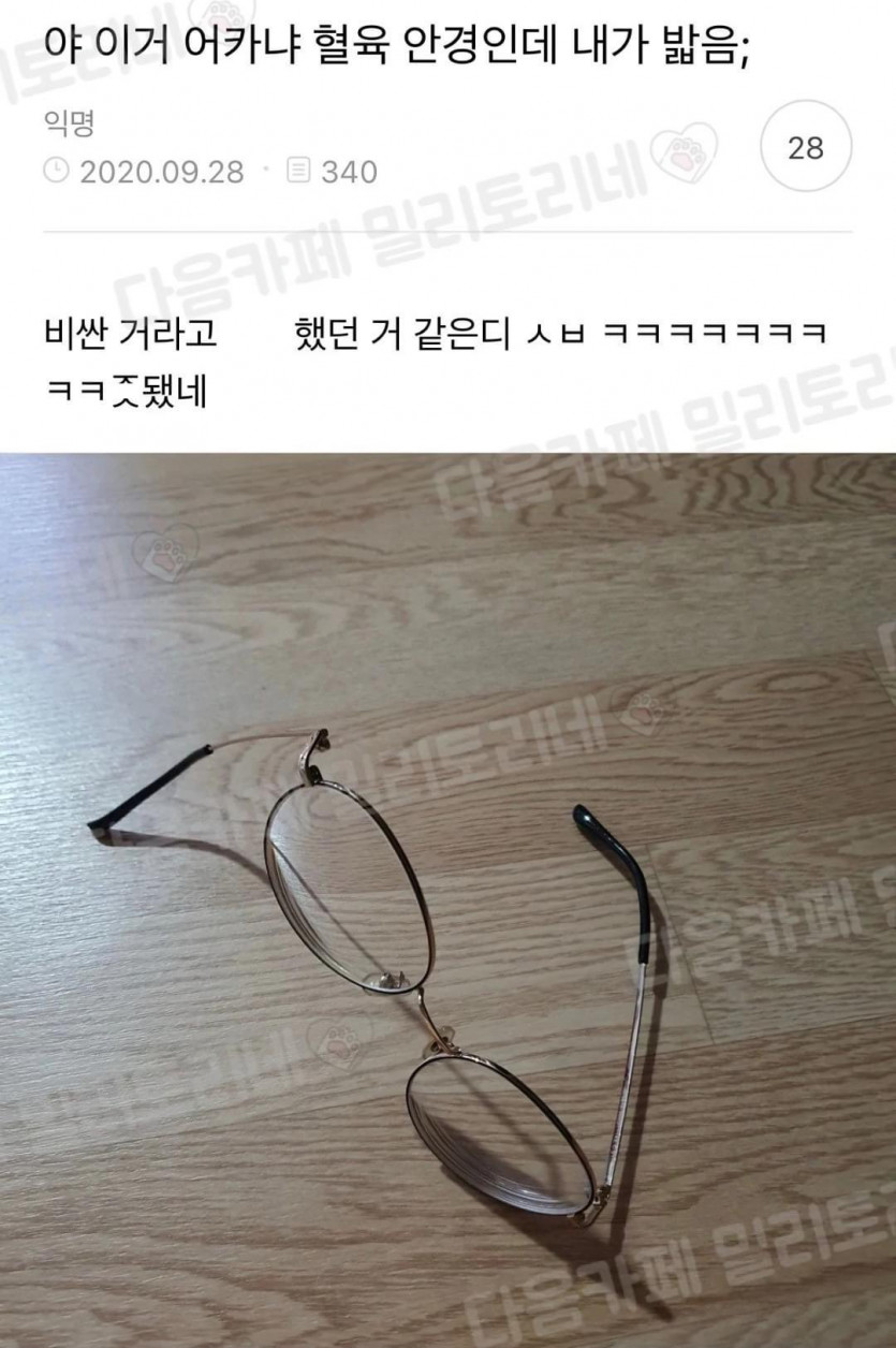 이거 어카냐 혈육 안경인데 내가 밟음