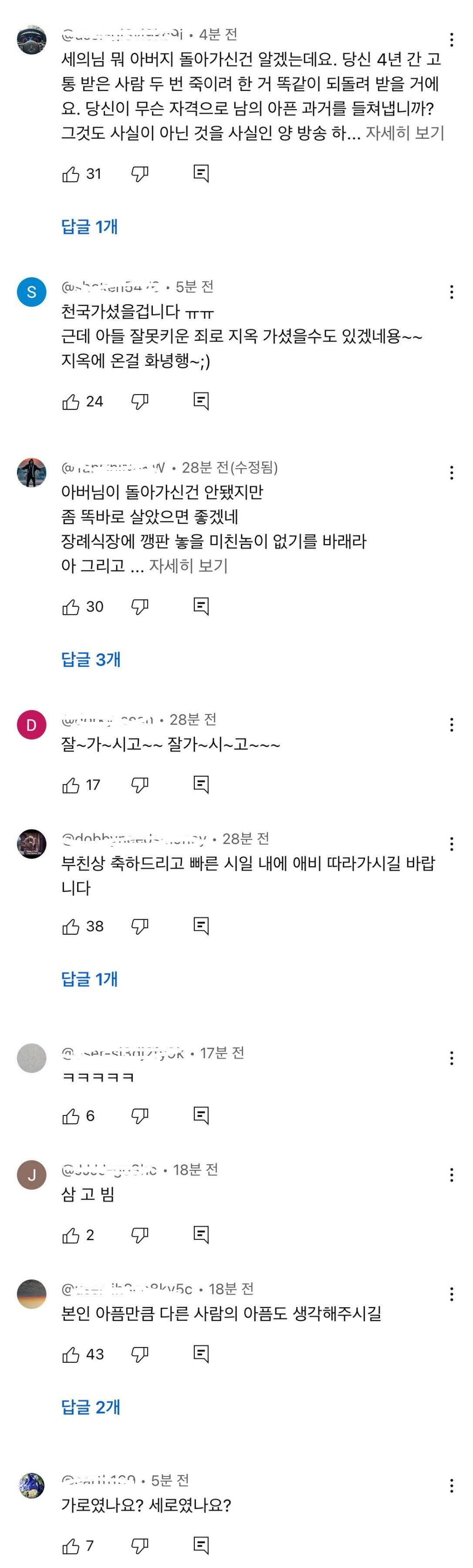 가세연 김세의 부친상 부고글 댓글 근황