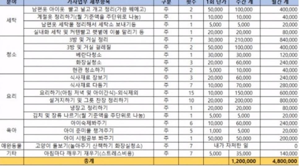 집안일 해보니 월급 480만원은 받아야한다는 아내 ㄷㄷ.jpg