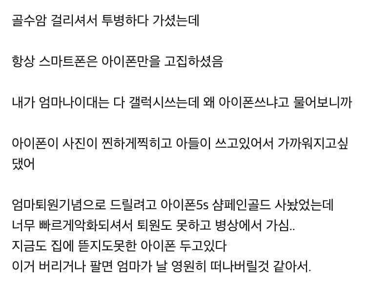 아이폰 볼때마다 돌아가신 엄마 생각나