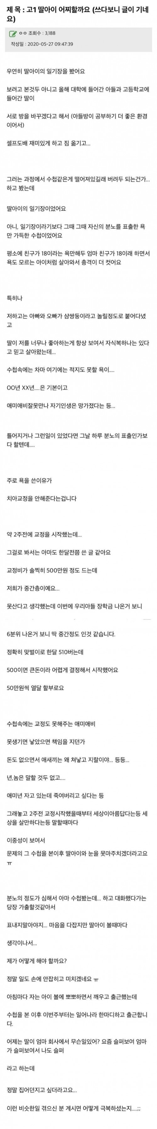 우연히 고1 딸아이의 일기장을 보게된 엄마