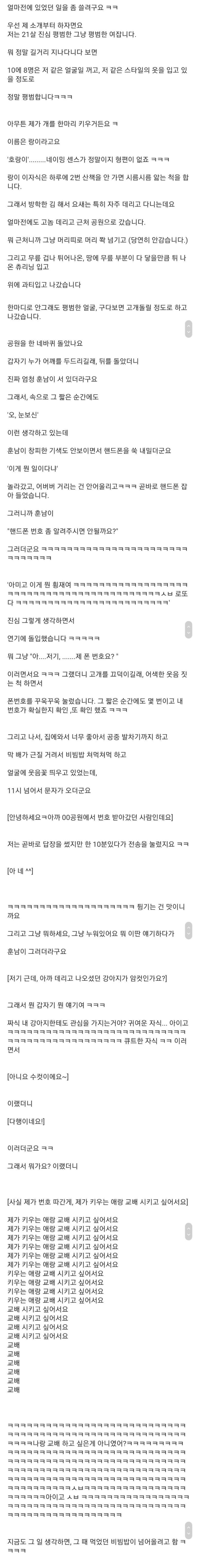 개 산책 시키다가 번호 따인 여자