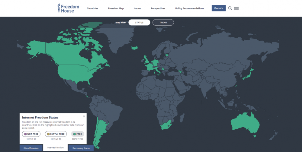 오늘 발표된 2024년 세계 인터넷 자유 근황 