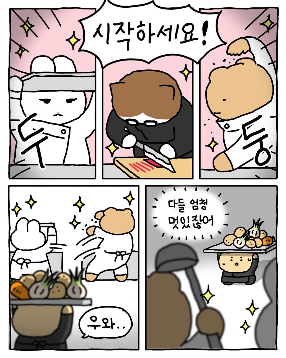 흑백 동물 요리사