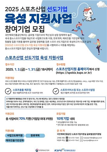 2025년 스포츠산업 선도기업 모집…31일까지 온라인 접수