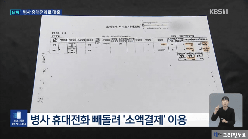 부사관이 병사 폰으로 몰래 대출
