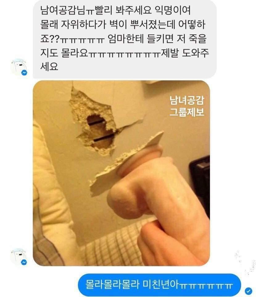 몰래 뀨뀨하다 벽이 뿌셔졌어요ㅠㅠㅠㅠㅠㅠ