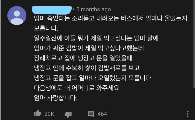 엄마 죽었다는 소리듣고 버스에서 울었다는 사람