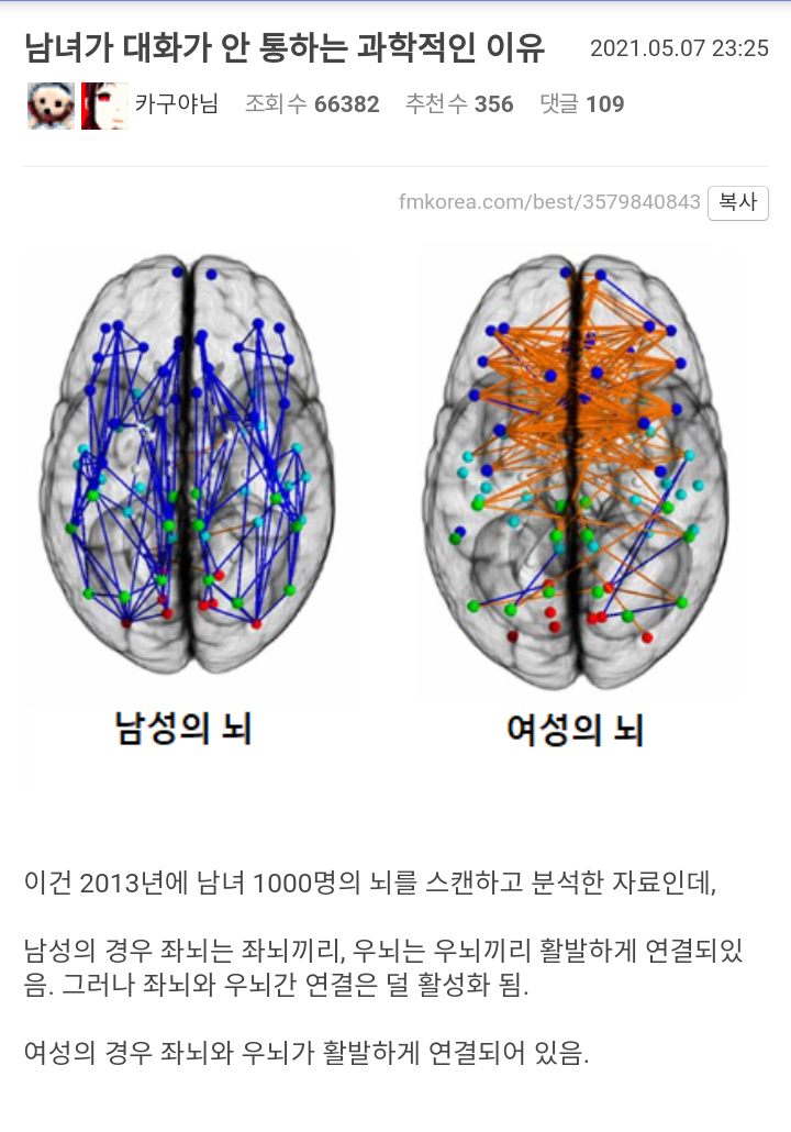 남녀 대화가 안 통하는 과학적인 이유