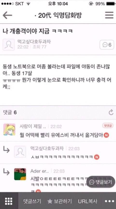 헐 동생 노트북에 야동있어ㅠㅠ머리 띵했어ㅠㅠ