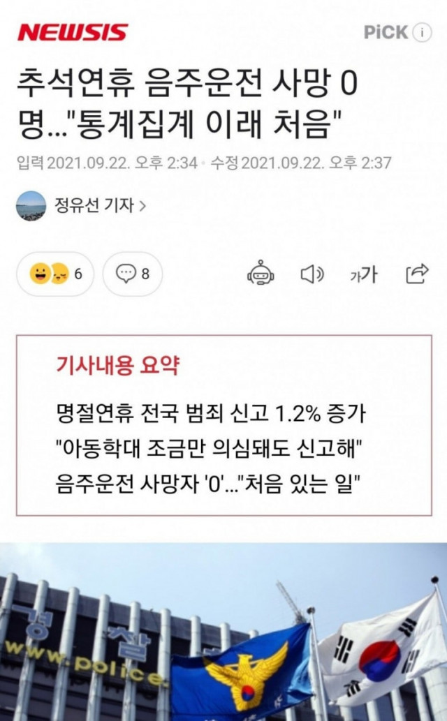 추석연휴 음주운전 사망 사고 통계 이래 처음