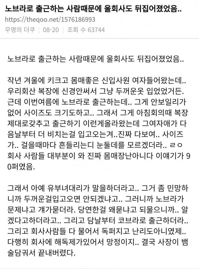 신입 여직원 노브라 레전드