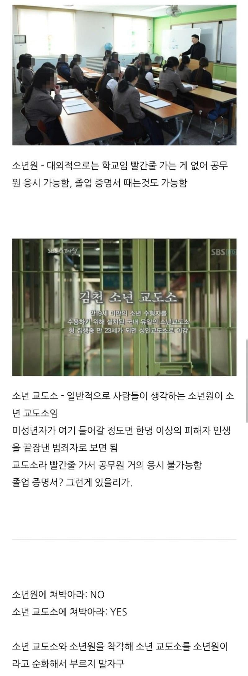 소년원과 소년 교도소의 차이
