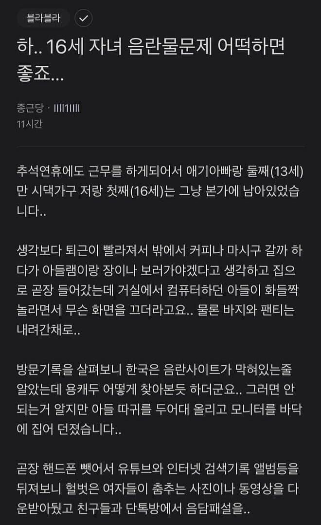 16세 자녀 음란물 문제 어떡하면 좋죠