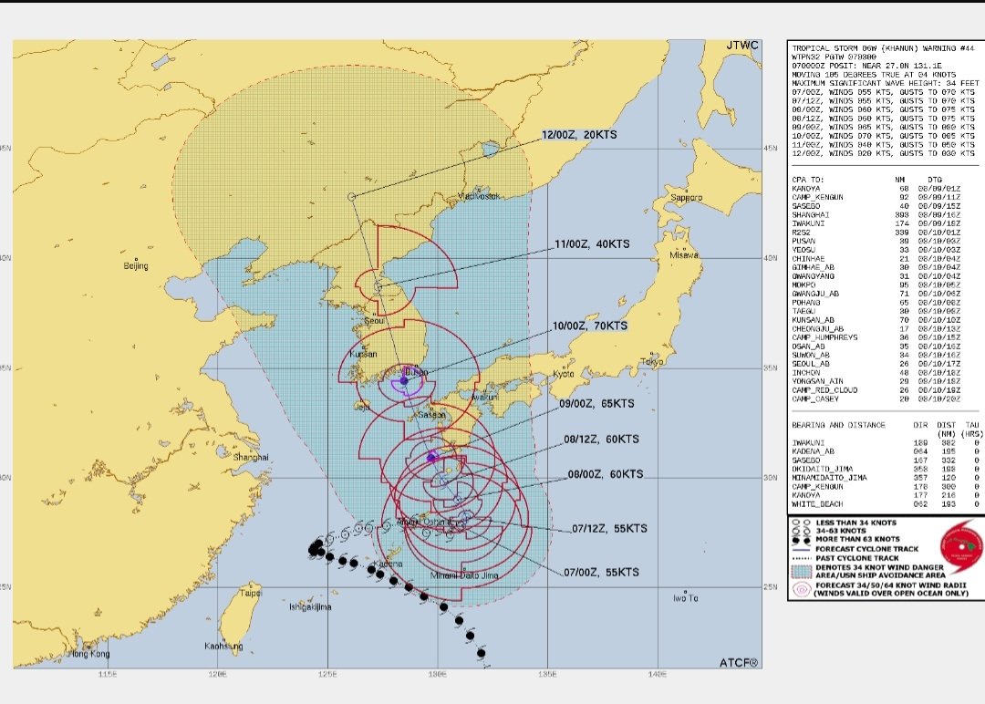 JTWC) 6호 태풍 카눈, 대한민국 관통 예상