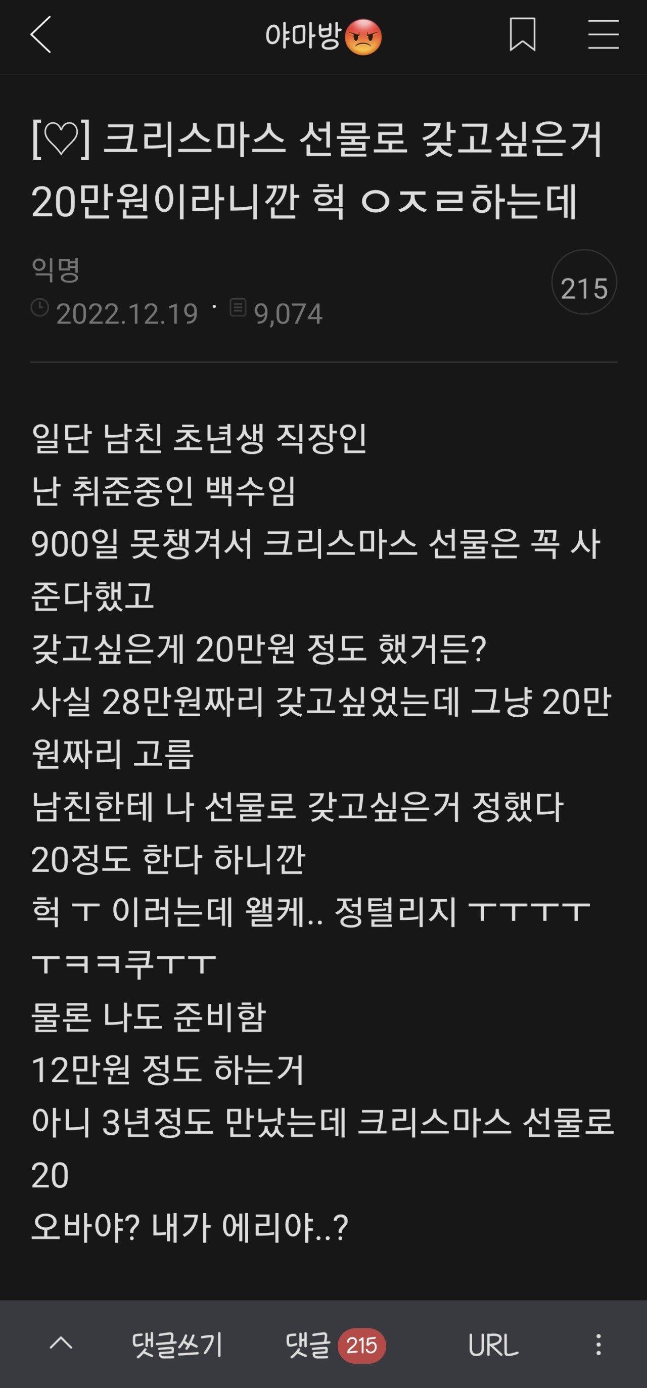 크리스마스 선물로 20만원 짜리를 받고 싶은 여시