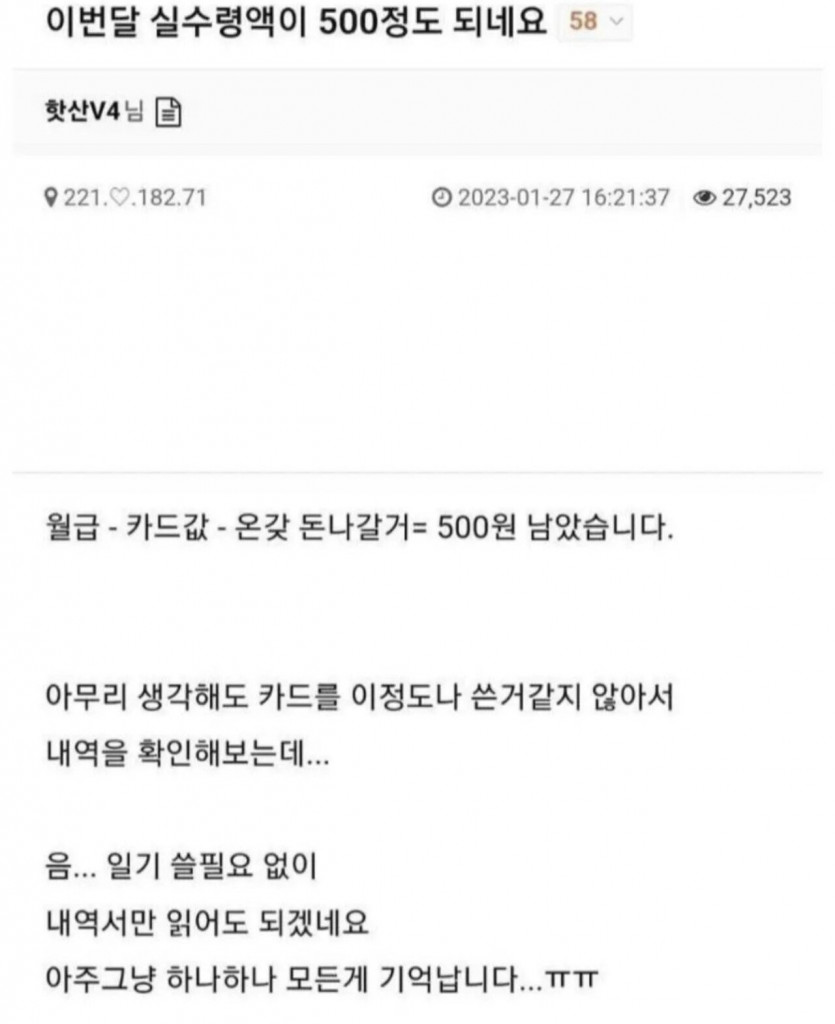 실수령 500의 삶