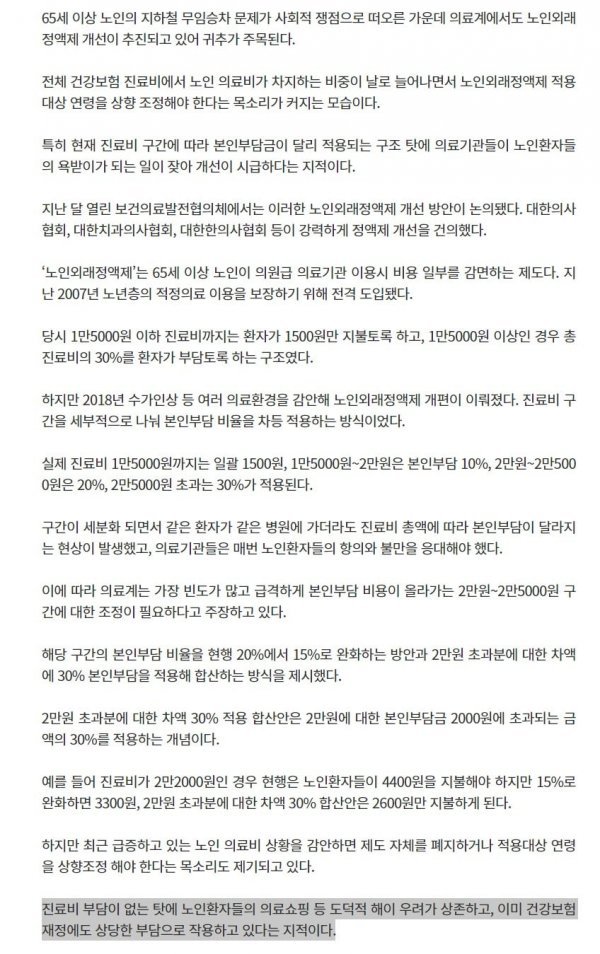 의료계 "노인 외래정액제" 추진