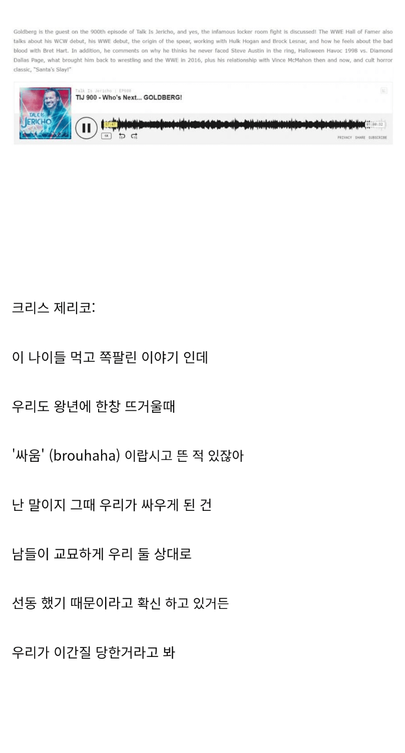 현피썰을 직접 언급하는 골드버그와 크리스 제리코...jpg