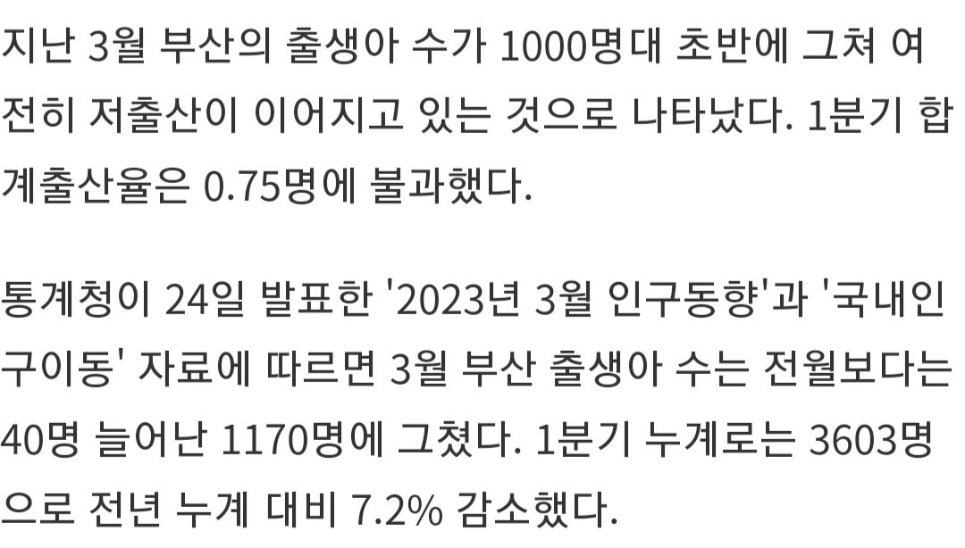 부산 3월 출생아 수 1170명