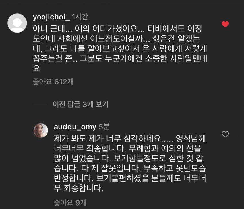 나는솔로  현숙 사과댓글 올라왔음