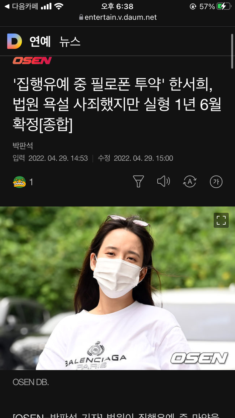 한서희 실형 1년 6개월 확정