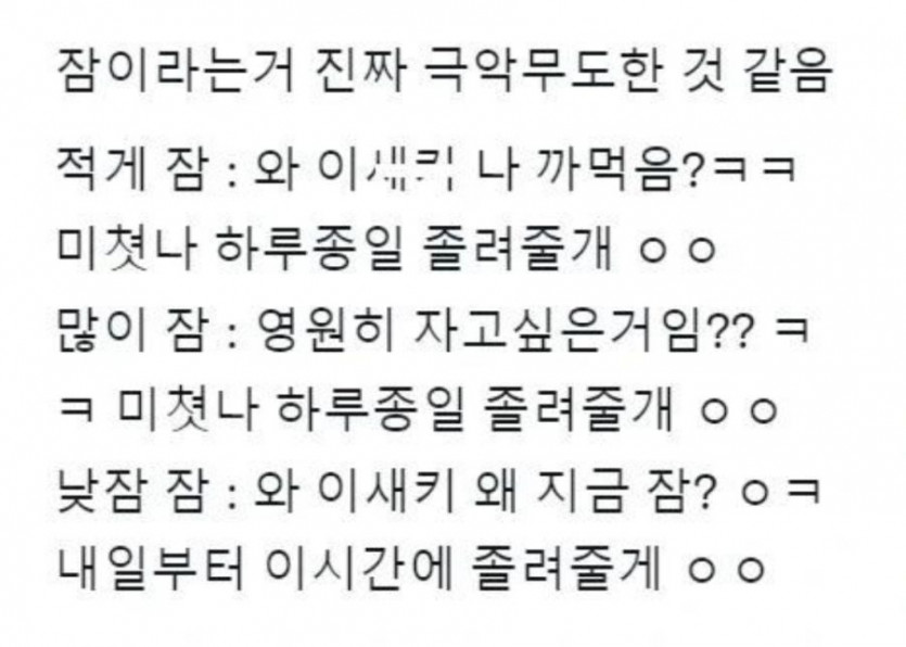 잠이라는거 진짜 극악무도한 것 같음