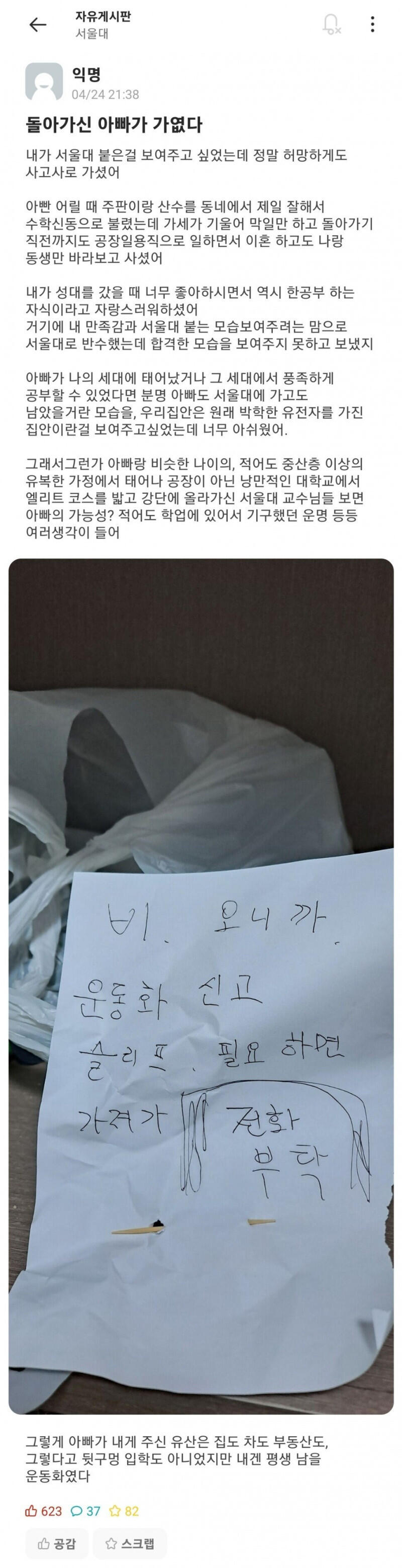 돌아가신 아버지가 가여운 서울대생