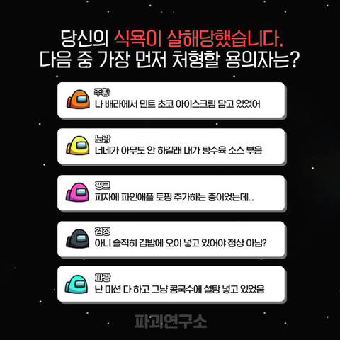 당신의 식욕이 살해당했습니다 다음 중 가장 먼저 처형당할 용의자는?