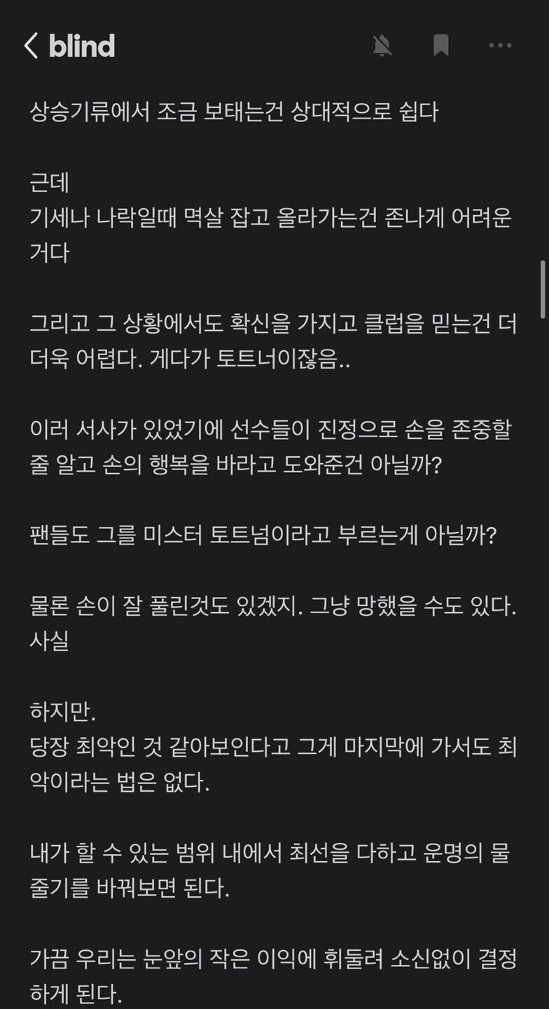 손흥민 덕분에 인생을 배운 블라인드 회원