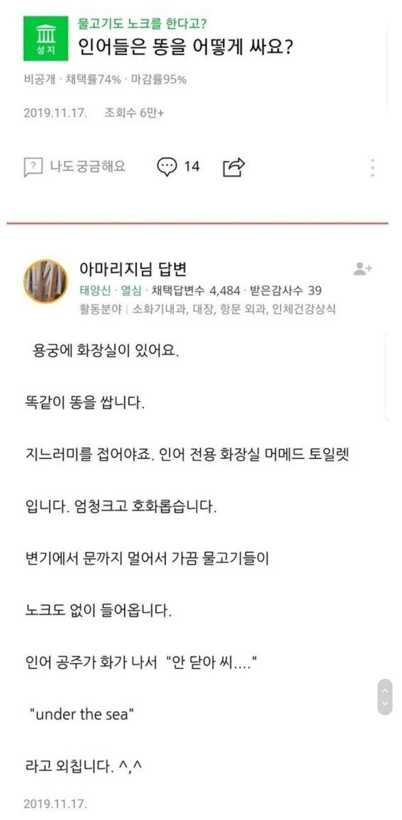 인어들은 똥을 어떻게 싸요?