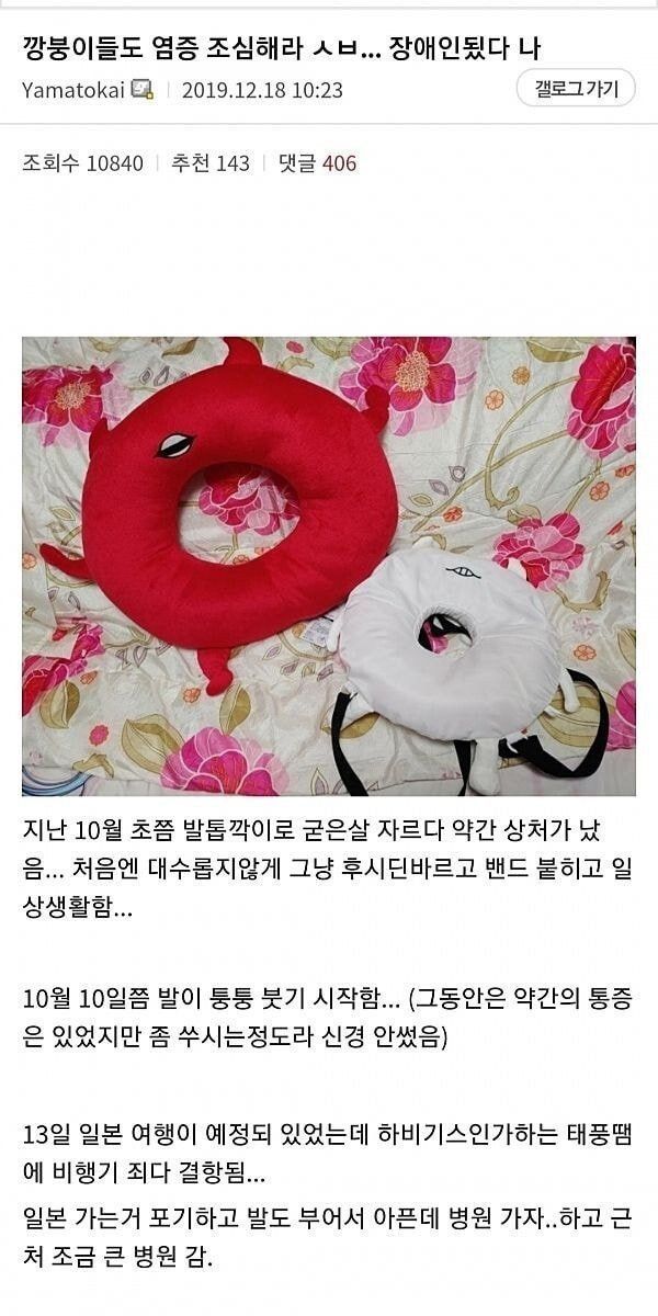 발톱깎이로 굳은살 자르다가 발가락 절단하게된 디시인