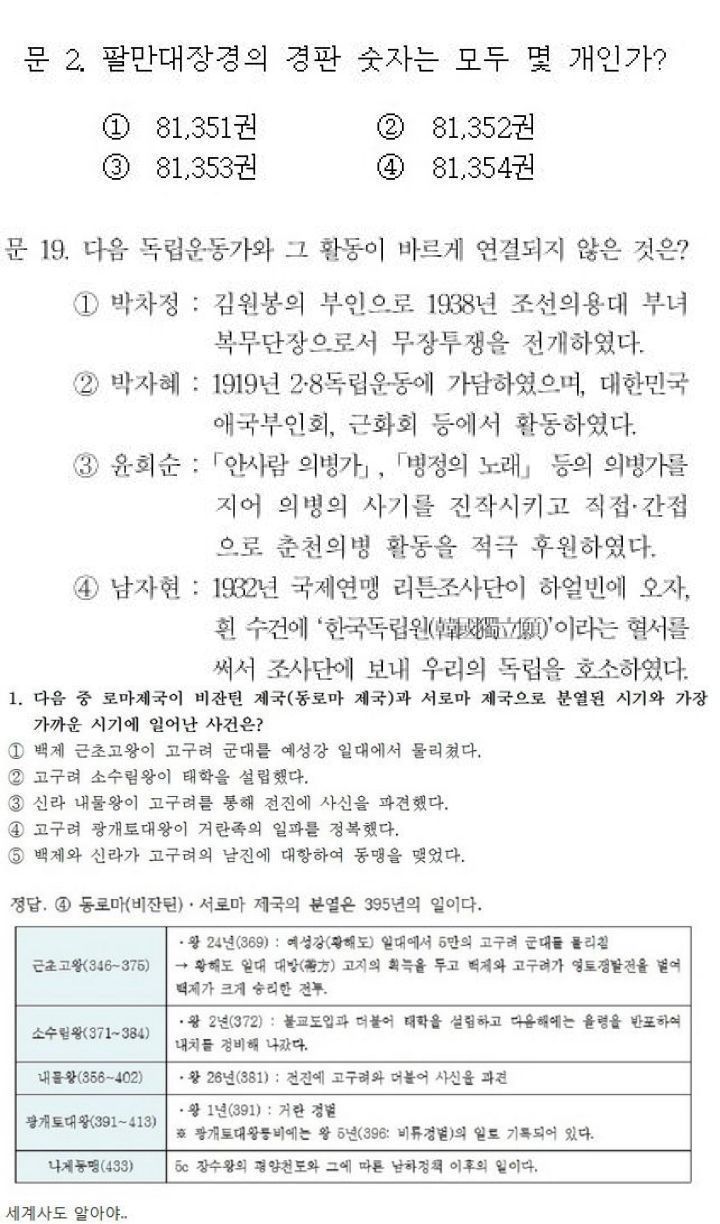 공무원 한국사 쌍욕 처먹었던 문제들