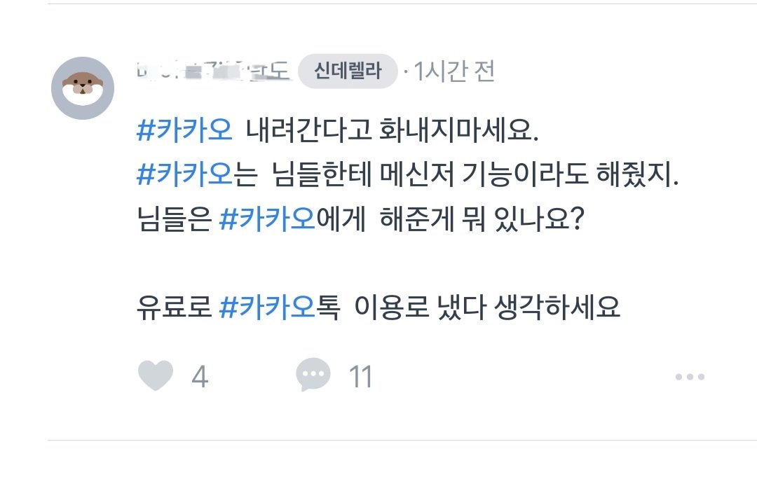 ??? 카카오 이용료 냈다 생각하세요.