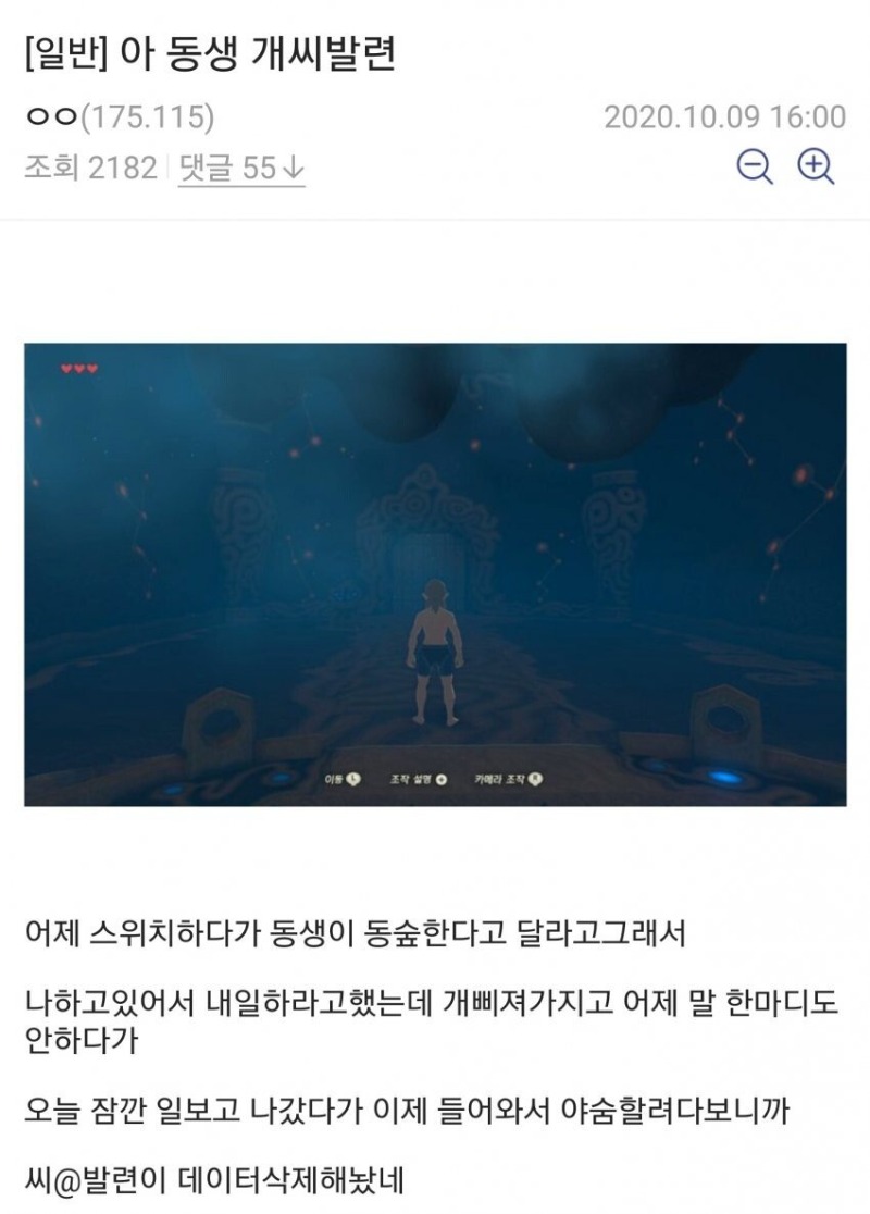 여동생이 게임 세이브파일 삭제함