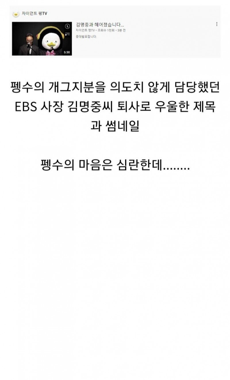 EBS 사장님 퇴사 후 슬펐던 펭수 근황