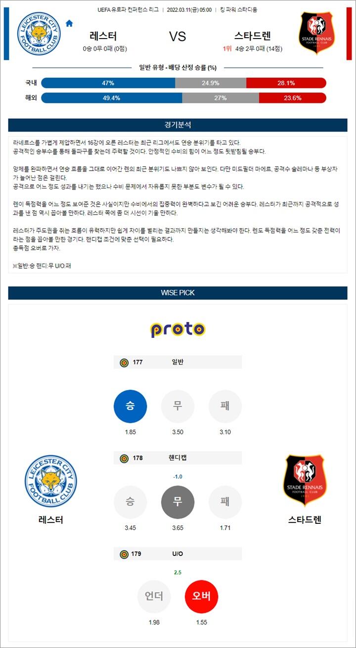 3월 11일 UECL 8경기 분석픽