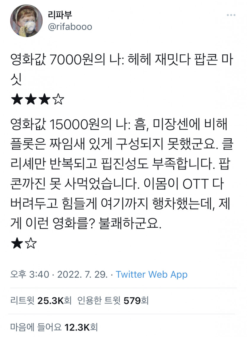 영화 값 7000원 vs 15000원