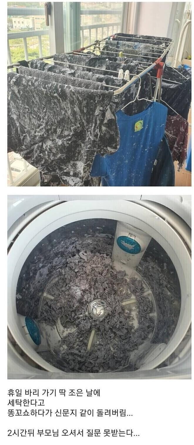 세탁기 신문지 대참사