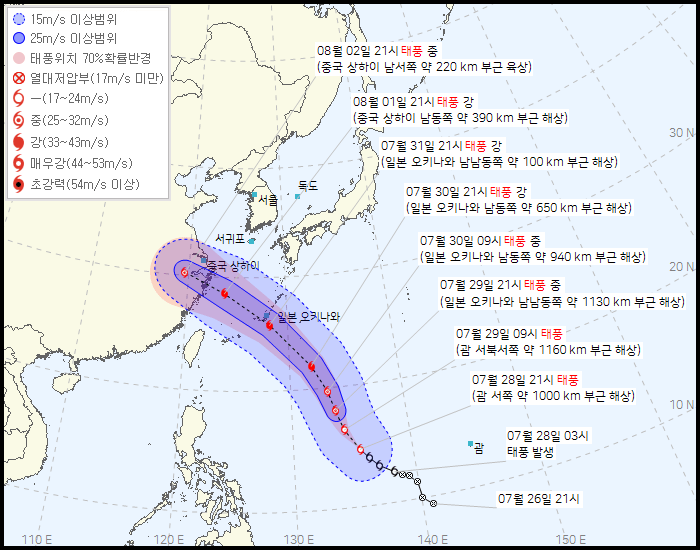 제6호 태풍 카눈 한/일/미 경로