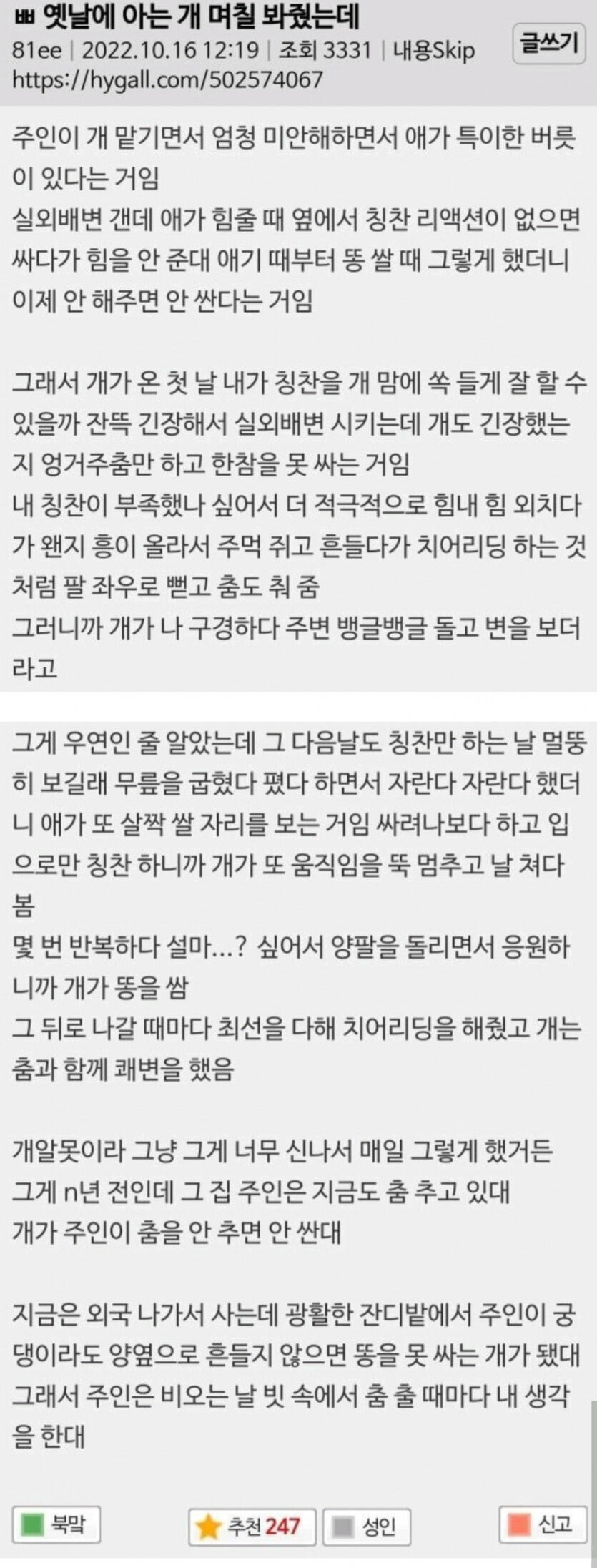 옛날에 아는 개 며칠 봐줬는데