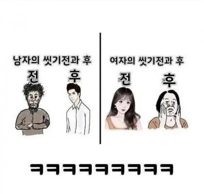 남자와 여자 씻기 전, 후 차이.jpg