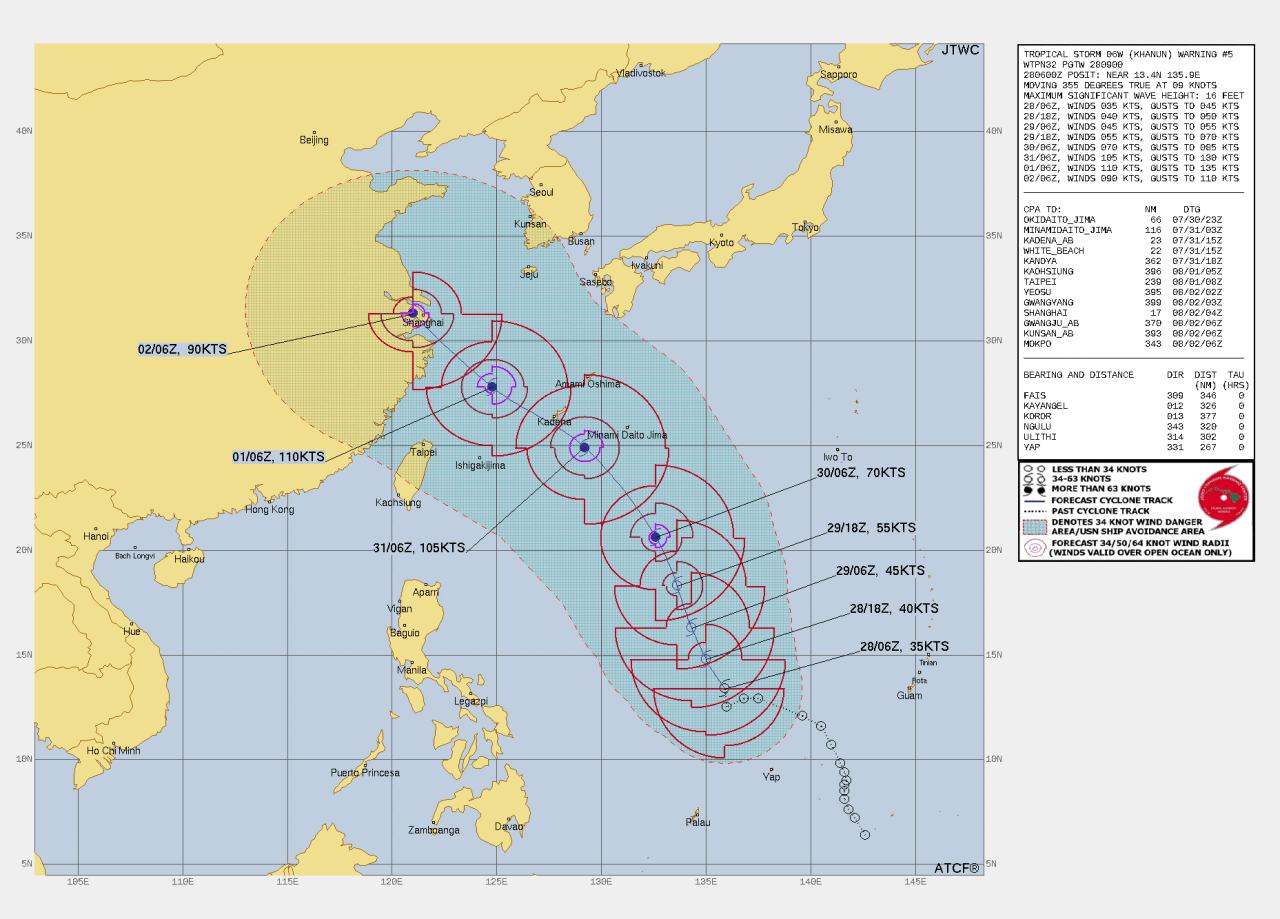 제6호 태풍 카눈 한/일/미 경로