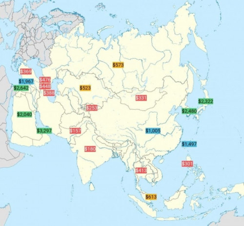 2023년 아사아 국가들의 월급